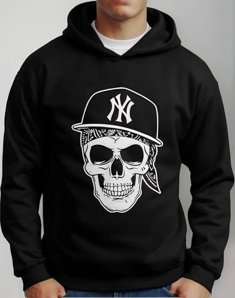 Moletom Silkscreen Estiloso Flanelado com Bolso e Capuz Caveira Rapper