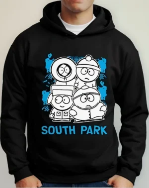 Moletom Silkscreen Estiloso Flanelado com Bolso e Capuz South Park Preto