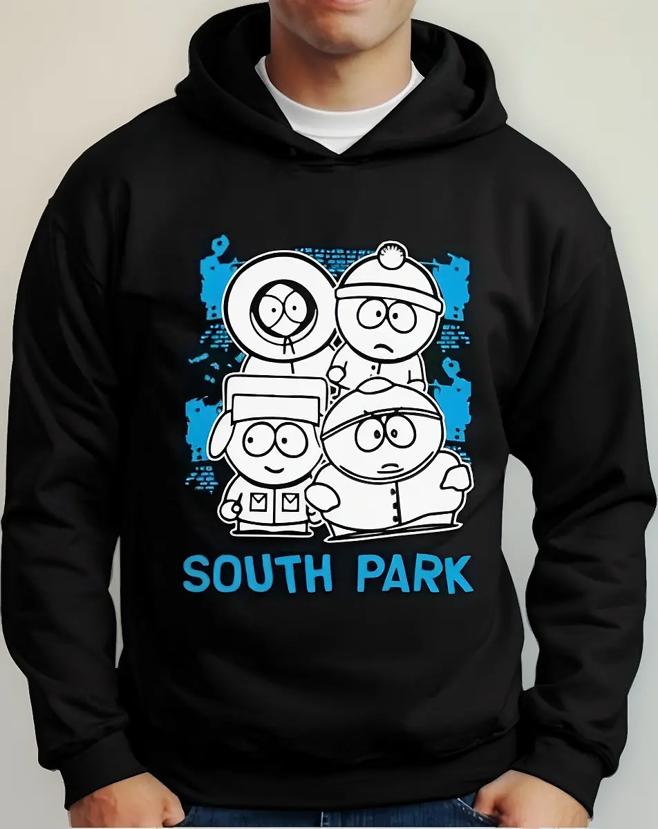Moletom Silkscreen Estiloso Flanelado com Bolso e Capuz South Park Preto