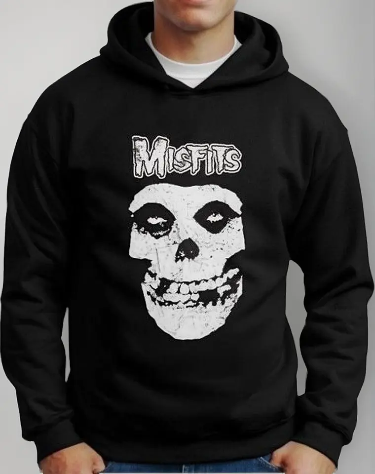 Moletom Silkscreen Estiloso Flanelado com Bolso e Capuz Misfits Preto