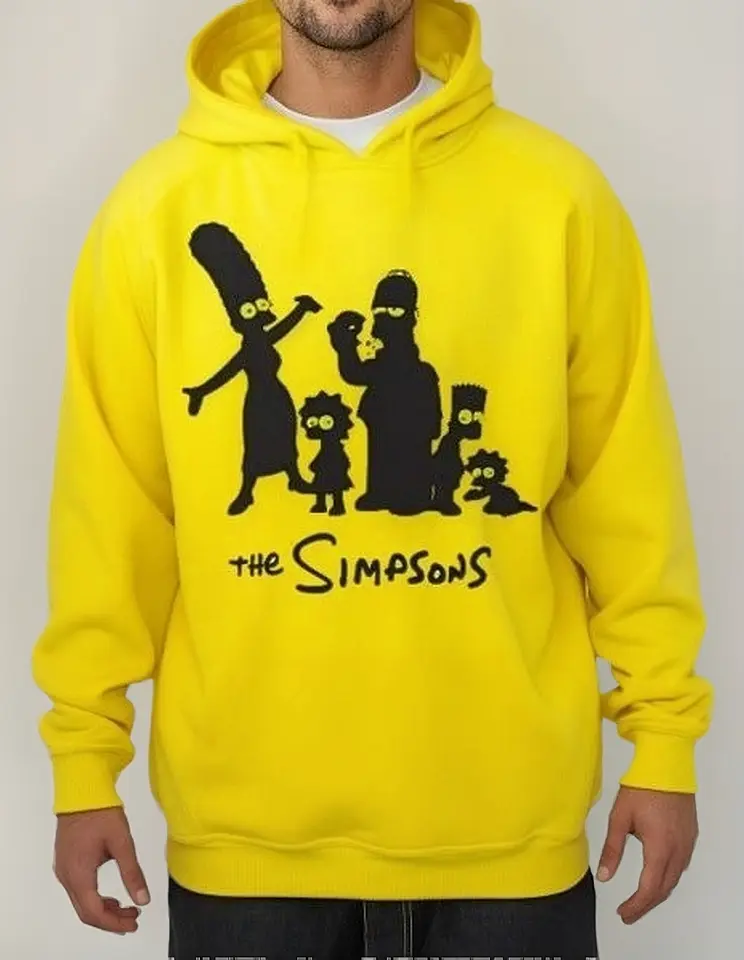 Moletom Silkscreen Estiloso Flanelado com Bolso e Capuz Os Simpsons Amarelo
