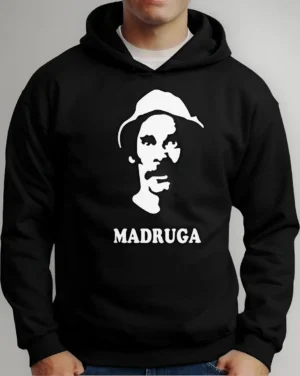 Moletom Silkscreen Estiloso Flanelado com Bolso e Capuz Seu Madruga Preto