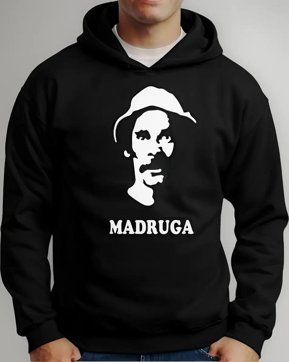 Moletom Silkscreen Estiloso Flanelado com Bolso e Capuz Seu Madruga Preto