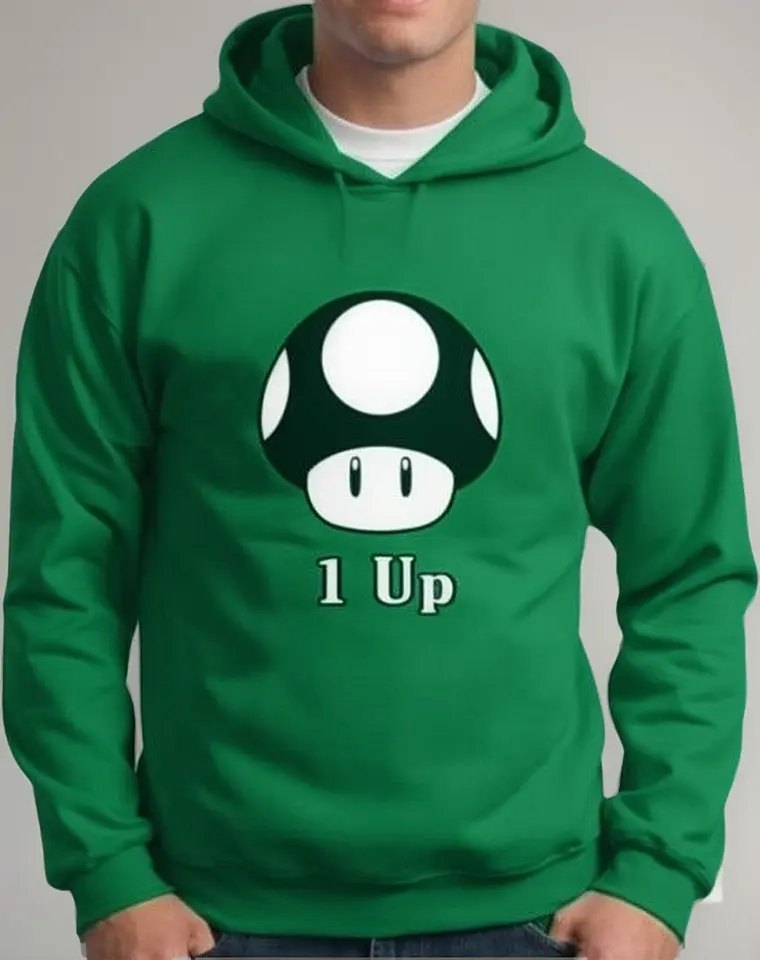Moletom Silkscreen Estiloso Flanelado com Bolso e Capuz Super Mario 1 Up