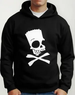 Moletom Silkscreen Estiloso Flanelado com Bolso e Capuz Bart Caveira