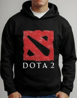 Moletom Silkscreen Estiloso Flanelado com Bolso e Capuz Dota 2 Preto