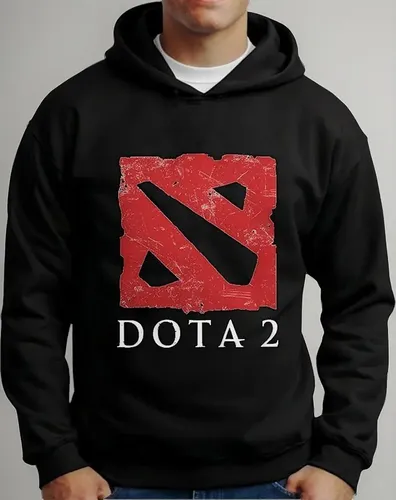 Moletom Silkscreen Estiloso Flanelado com Bolso e Capuz Dota 2 Preto