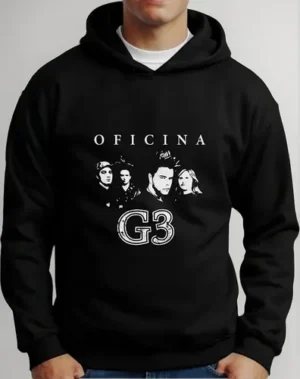 Moletom Silkscreen Estiloso Flanelado com Bolso e Capuz Oficina G3 Preto