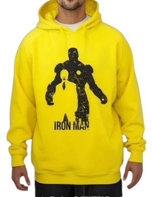 Moletom Silkscreen Estiloso Flanelado com Bolso e Capuz Homem de Ferro