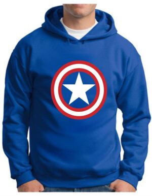 Moletom Silkscreen Estiloso Flanelado com Bolso e Capuz Cap America Azul M-354