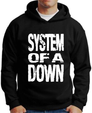 Moletom Silkscreen Estiloso Flanelado com Bolso e Capuz System Of A Down Preta M-570