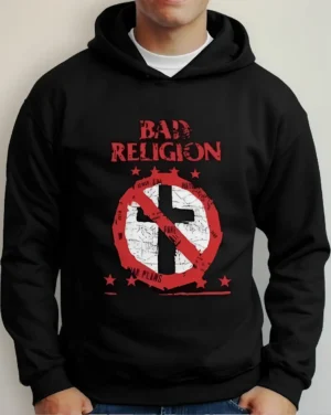 Moletom Silkscreen Estiloso Flanelado com Bolso e Capuz Bad Religion Preta M-573