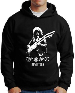 Moletom Silkscreen Estiloso Flanelado com Bolso e Capuz Led Zeppelin Preta M-581