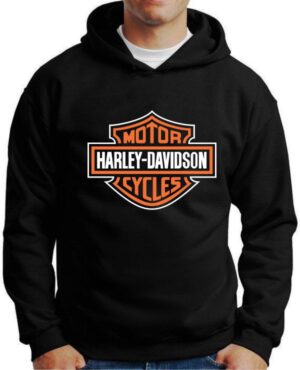Moletom Silkscreen Estiloso Flanelado com Bolso e Capuz Motocycle HD Preta M-617