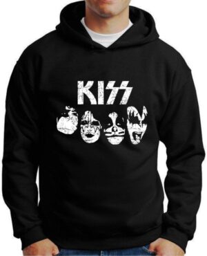 Moletom Silkscreen Estiloso Flanelado com Bolso e Capuz Kiss Preta M-618