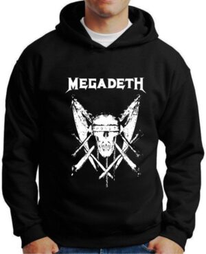 Moletom Silkscreen Estiloso Flanelado com Bolso e Capuz Megadeath Preta M-628