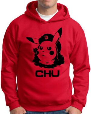 Moletom Silkscreen Estiloso Flanelado com Bolso e Capuz Pikachu Vermelha S-664