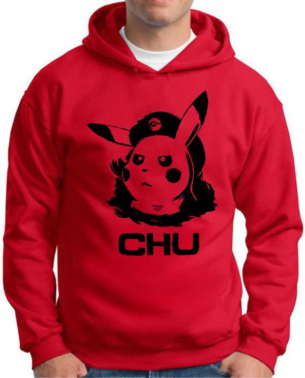 Moletom Silkscreen Estiloso Flanelado com Bolso e Capuz Pikachu Vermelha S-664