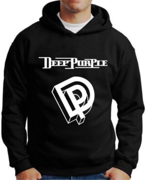 Moletom Silkscreen Estiloso Flanelado com Bolso e Capuz Deep Purple Preto M-729