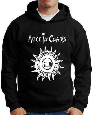 Moletom Silkscreen Estiloso Flanelado com Bolso e Capuz Alice In Chains Preto M-731