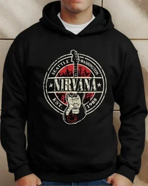 Moletom Silkscreen Estiloso Flanelado com Bolso e Capuz Nirvana Preto M-746