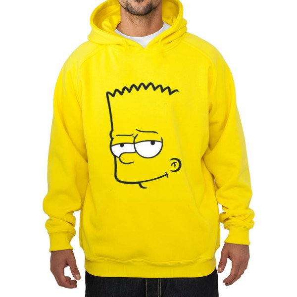 Moletom Silkscreen Estiloso Flanelado com Bolso e Capuz Bart Simpson Amarelo