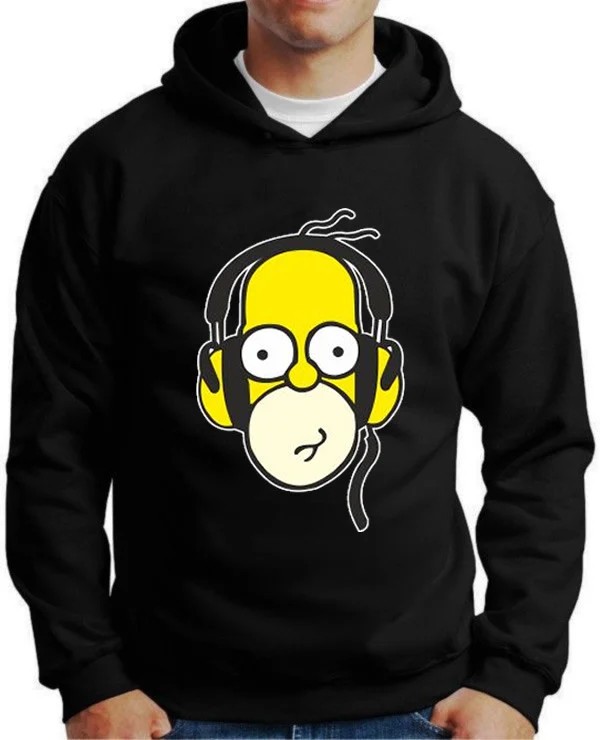 Moletom Silkscreen Estiloso Flanelado com Bolso e Capuz Homer Simpson Fone Preto