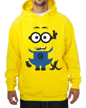 Moletom Silkscreen Estiloso Flanelado com Bolso e Capuz Minion Amarelo