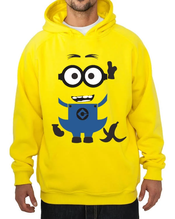 Moletom Silkscreen Estiloso Flanelado com Bolso e Capuz Minion Amarelo