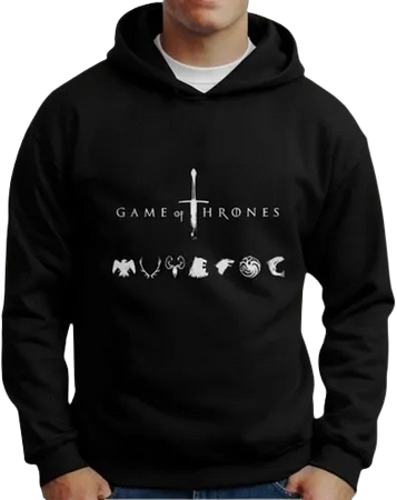 Moletom Silkscreen Estiloso Flanelado com Bolso e Capuz Game Of Trones Preto