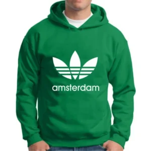Moletom Silkscreen Estiloso Flanelado com Bolso e Capuz Amsterdan Verde