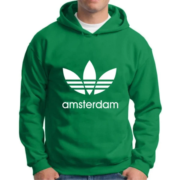Moletom Silkscreen Estiloso Flanelado com Bolso e Capuz Amsterdan Verde