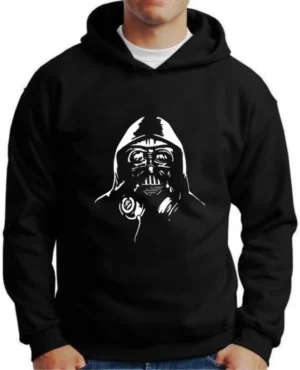 Moletom Silkscreen Estiloso Flanelado com Bolso e Capuz Dart Vader DJ Preto