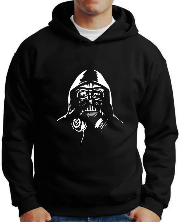 Moletom Silkscreen Estiloso Flanelado com Bolso e Capuz Dart Vader DJ Preto