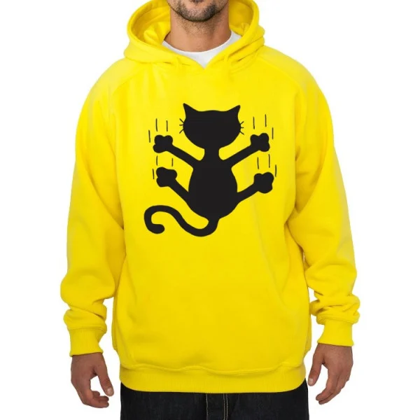 Moletom Silkscreen Estiloso Flanelado com Bolso e Capuz Gato Deslizando - Imagem 4