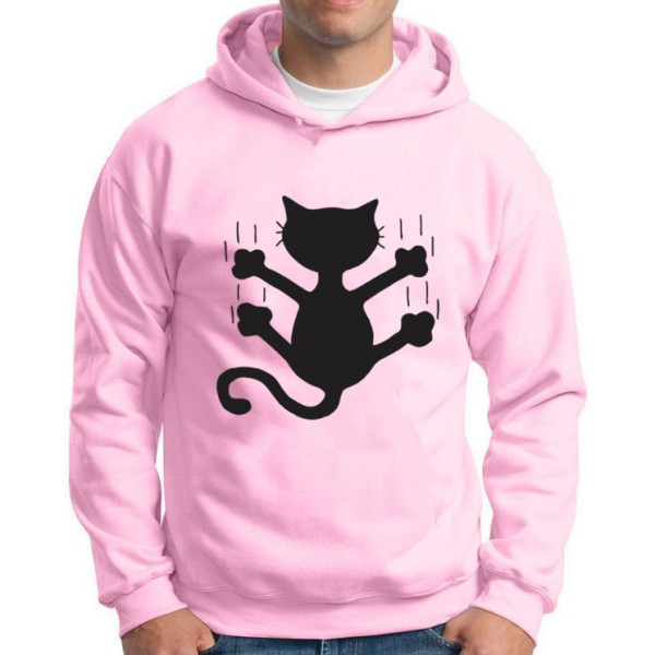 Moletom Silkscreen Estiloso Flanelado com Bolso e Capuz Gato Deslizando