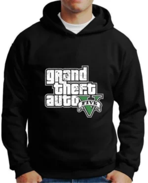 Moletom Silkscreen Estiloso Flanelado com Bolso e Capuz GTA V Preto