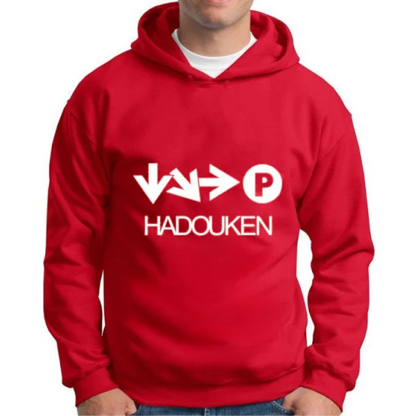 Moletom Silkscreen Estiloso Flanelado com Bolso e Capuz Hadouken