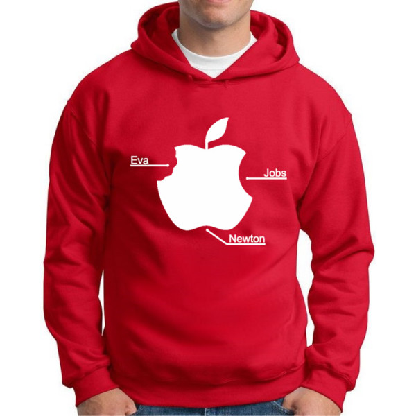 Moletom Silkscreen Estiloso Flanelado com Bolso e Capuz Maça Apple Eva, Jobs e Newton