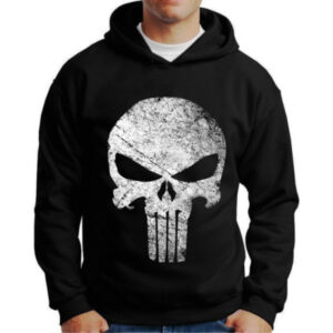 Moletom Silkscreen Estiloso Flanelado com Bolso e Capuz Justiceiro Preto