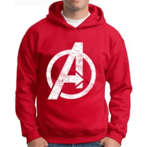 Moletom Silkscreen Estiloso Flanelado com Bolso e Capuz Vingadores Vermelho