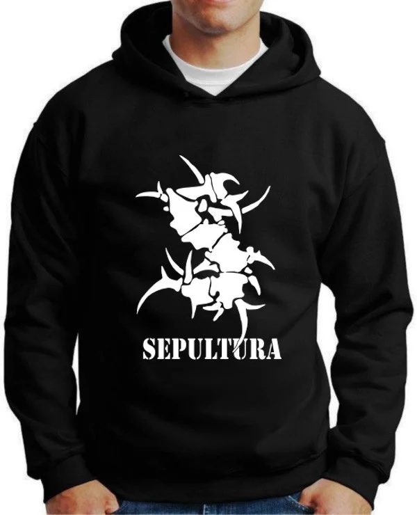 Moletom Silkscreen Estiloso Flanelado com Bolso e Capuz Sepultura Preto