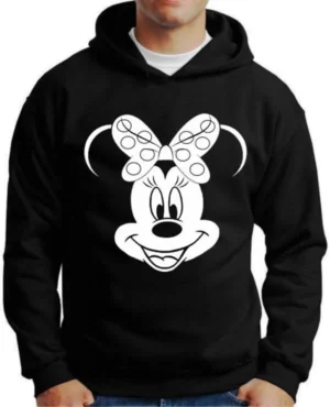 Moletom Silkscreen Estiloso Flanelado com Bolso e Capuz Minnie Mouse Preto