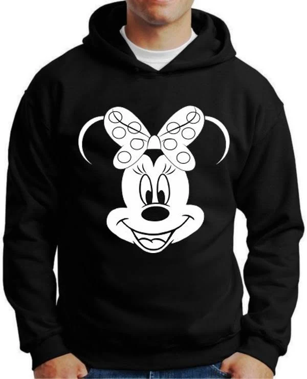 Moletom Silkscreen Estiloso Flanelado com Bolso e Capuz Minnie Mouse Preto