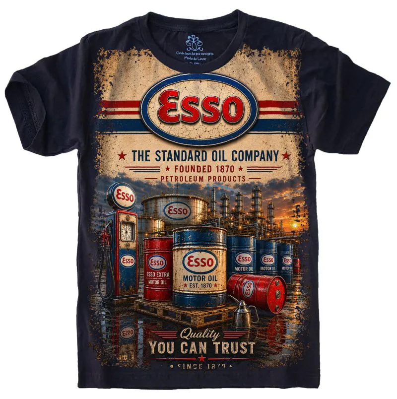 Camiseta Estilosa Fullprint Esso Petrol Agency Vintage S-722