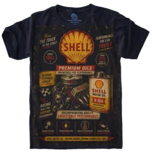 Camiseta Estilosa Fullprint Shell Motor Oil Vintage S-705