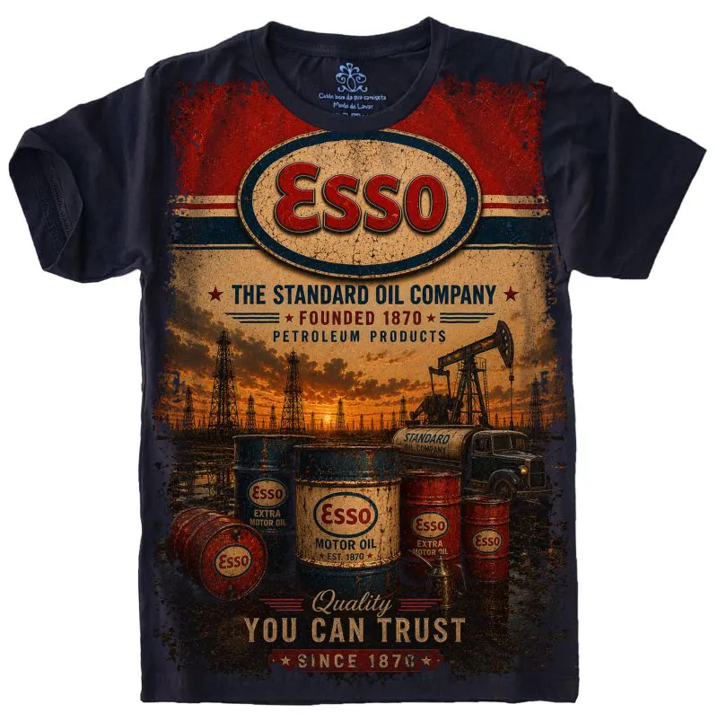 Camiseta Estilosa Fullprint Esso Petrol Agency Vintage S-717