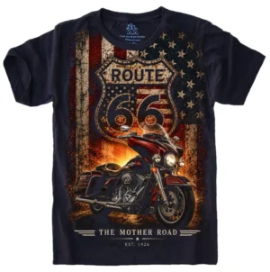 Camiseta Estilosa Fullprint Route 66 Motorcycle S-721
