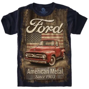 Camiseta Estilosa Fullprint Ford American Metal Vintage S-765